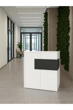 Dorpek Aloha Led Işıklı Karşılama Bankosu 110 Cm Beyaz Antrasit - Kasa Resepsiyon Masası Ofis Banko