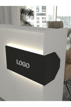 Dorpek Aloha Led Işıklı Karşılama Bankosu 110 Cm Beyaz Antrasit - Kasa Resepsiyon Masası Ofis Banko