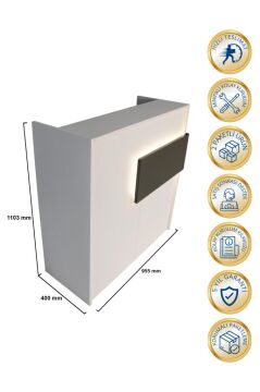 Dorpek Aloha Led Işıklı Karşılama Bankosu 110 Cm Beyaz Antrasit - Kasa Resepsiyon Masası Ofis Banko