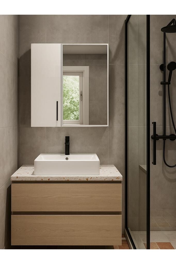 Dorpek Menaro Fonksiyonel Aynalı Banyo Üst Dolabı 3 Raflı Kapaklı Çok Amaçlı Banyo Dolabı Beyaz