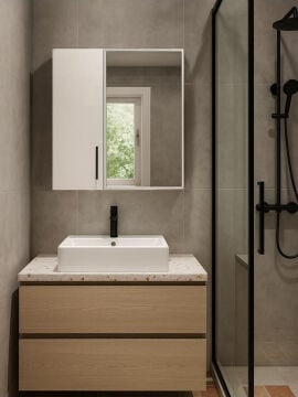 Dorpek Menaro Fonksiyonel Aynalı Banyo Üst Dolabı 3 Raflı Kapaklı Çok Amaçlı Banyo Dolabı Beyaz