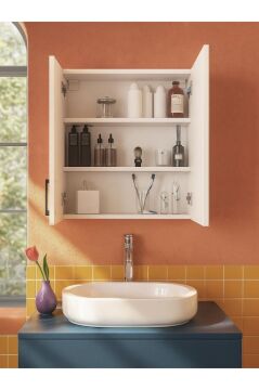 Dorpek Menaro Fonksiyonel Aynalı Banyo Üst Dolabı 3 Raflı Kapaklı Çok Amaçlı Banyo Dolabı Beyaz