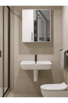 Dorpek Menaro Fonksiyonel Aynalı Banyo Üst Dolabı 3 Raflı Kapaklı Çok Amaçlı Banyo Dolabı Beyaz