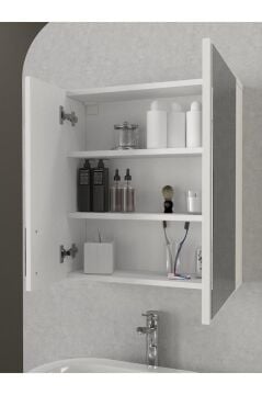 Dorpek Menaro Fonksiyonel Aynalı Banyo Üst Dolabı 3 Raflı Kapaklı Çok Amaçlı Banyo Dolabı Beyaz