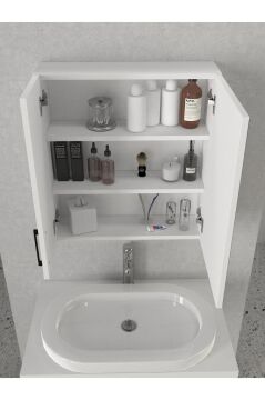 Dorpek Menaro Fonksiyonel Aynalı Banyo Üst Dolabı 3 Raflı Kapaklı Çok Amaçlı Banyo Dolabı Beyaz