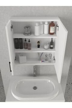 Dorpek Menaro Fonksiyonel Aynalı Banyo Üst Dolabı 3 Raflı Kapaklı Çok Amaçlı Banyo Dolabı Beyaz