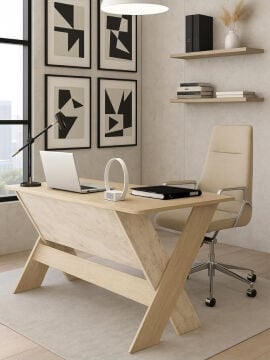 Dorpek Sora Ofis Masası Çalışma Masası Rota - Traverten