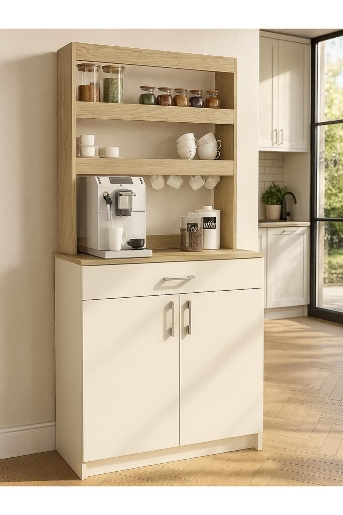 Dorpek Samos 2 Kapaklı Çok Amaçlı Dolap 1 Çekmeceli Mutfak Dolabı Kahve Köşesi Kumtaşı - Rota