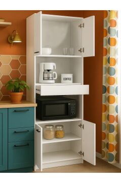 Dorpek Alvento Çekmeceli Çok Amaçlı Dolap - Kapaklı Mutfak Ve Banyo Dolabı - Mikrodalga Fırın Dolabı Beyaz