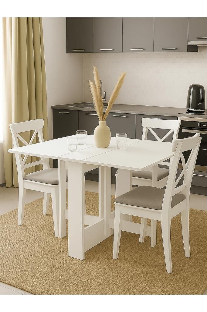 Dorpek Ferra Katlanır Yemek Masası – Beyaz, Mutfak Ve Balkon Için Pratik Katlanabilir Masa