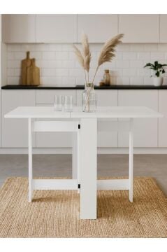 Dorpek Ferra Katlanır Yemek Masası – Beyaz, Mutfak Ve Balkon Için Pratik Katlanabilir Masa