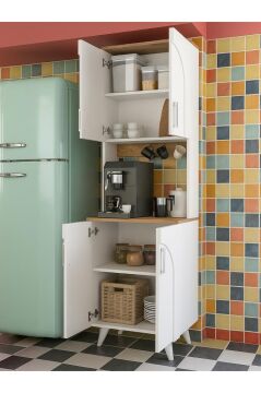 Dorpek Kalira 2 Kapaklı Mutfak Dolabı Çok amaçlı Dolap Kahve Kösesi Beyaz - Sepet