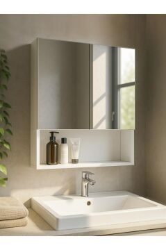 Dorpek Trama Aynalı Banyo Üst Dolabı 3 Raflı Çok Amaçlı Dolap Beyaz