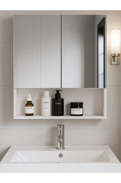 Dorpek Trama Aynalı Banyo Üst Dolabı 3 Raflı Çok Amaçlı Dolap Beyaz