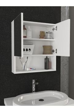 Dorpek Trama Aynalı Banyo Üst Dolabı 3 Raflı Çok Amaçlı Dolap Beyaz