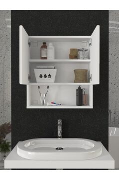 Dorpek Trama Aynalı Banyo Üst Dolabı 3 Raflı Çok Amaçlı Dolap Beyaz