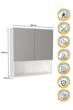 Dorpek Trama Aynalı Banyo Üst Dolabı 3 Raflı Çok Amaçlı Dolap Beyaz