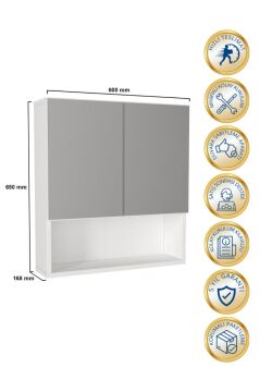 Dorpek Trama Aynalı Banyo Üst Dolabı 3 Raflı Çok Amaçlı Dolap Beyaz