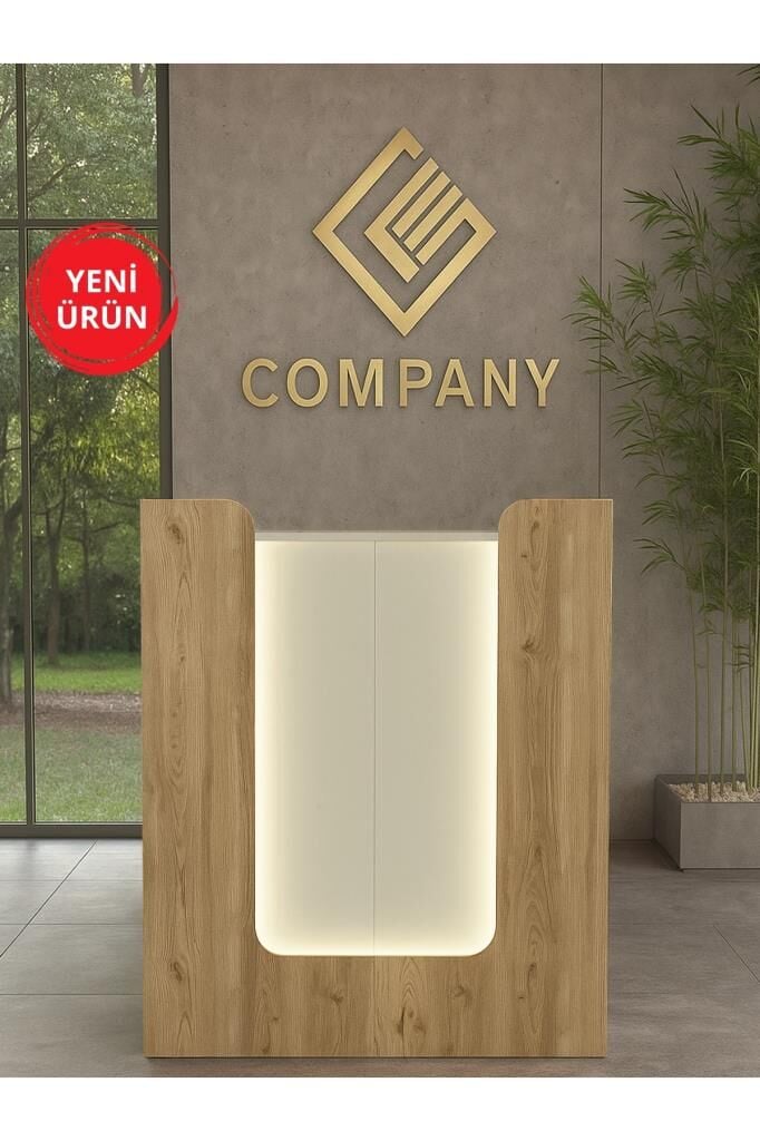 Dorpek Bode Ledli Karşılama Bankosu 110 cm Ofis Kasa Resepsiyon Masası Sepet-Kumtaşı