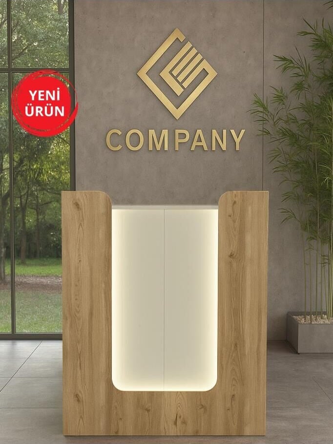 Dorpek Bode Ledli Karşılama Bankosu 110 cm Ofis Kasa Resepsiyon Masası Sepet-Kumtaşı