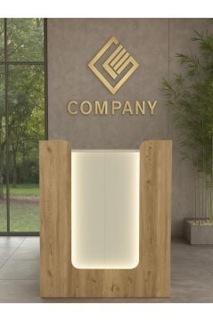 Dorpek Bode Ledli Karşılama Bankosu 110 cm Ofis Kasa Resepsiyon Masası Sepet-Kumtaşı