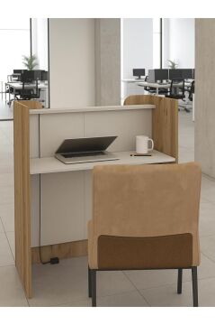 Dorpek Bode Ledli Karşılama Bankosu 110 cm Ofis Kasa Resepsiyon Masası Sepet-Kumtaşı