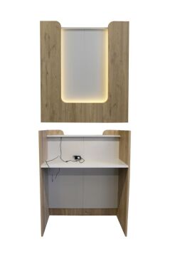 Dorpek Bode Ledli Karşılama Bankosu 110 cm Ofis Kasa Resepsiyon Masası Sepet-Kumtaşı