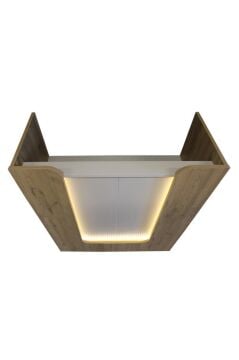 Dorpek Bode Ledli Karşılama Bankosu 110 cm Ofis Kasa Resepsiyon Masası Sepet-Kumtaşı