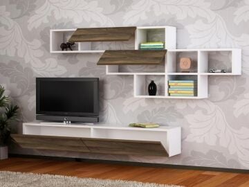 Dekorister Aristo Duvar Raflı Tv ünitesi Beyaz-Ceviz