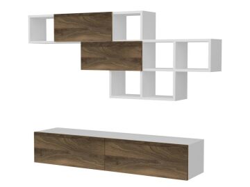 Aristo Duvar Raflı Tv ünitesi Beyaz-Ceviz