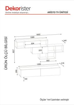 Aristo Duvar Raflı Tv ünitesi Beyaz-Ceviz