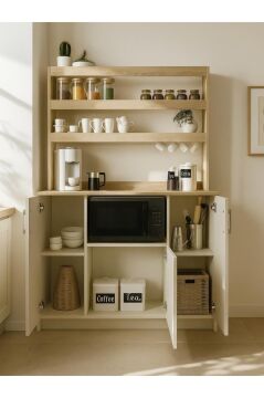 Dorpek Samos 3 Kapaklı Mutfak dolabı Mikrodalga Fırın Alanlı Çok amaçlı Dolap Kahve Köşesi Kumtaşı - Rota