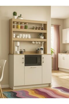 Dorpek Samos 3 Kapaklı Mutfak dolabı Mikrodalga Fırın Alanlı Çok amaçlı Dolap Kahve Köşesi Kumtaşı - Rota