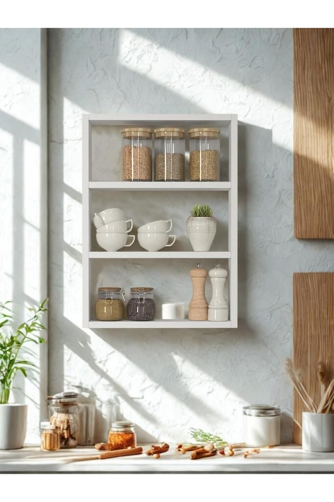 Dorpek Hardy Dekoratif 3'lü Mutfak & Banyo Duvar Rafı Beyaz