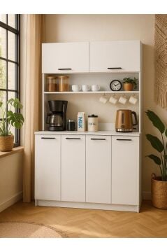 Dorpek Tuco Çok Amaçlı Dolap 4 kapaklı Mutfak Dolabı 180 cm Kahve Köşesi Beyaz