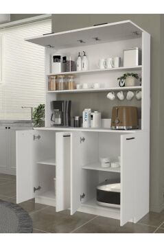 Dorpek Tuco Çok Amaçlı Dolap 4 kapaklı Mutfak Dolabı 180 cm Kahve Köşesi Beyaz