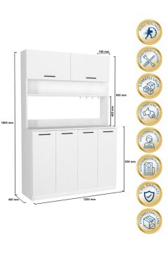 Dorpek Tuco Çok Amaçlı Dolap 4 kapaklı Mutfak Dolabı 180 cm Kahve Köşesi Beyaz