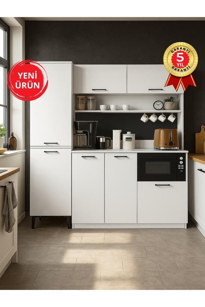Tuco 3 Kapakli Mutfak Dolabı, Kahve Köşesi & Singa Çok Amaçlı Dolap Beyaz