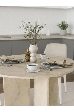 Dorpek Toli Modern Yemek Masası, Şık Tasarım - Traverten