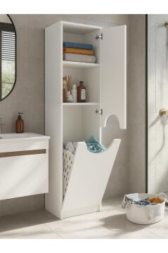 Dorpek Verga Kirli Sepetli Çok Amaçlı Dolap | Çamaşır Makinesi Kirli Sepeti & Banyo Kirli Dolabı | Beyaz