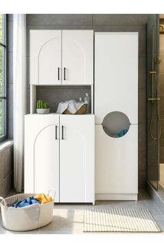 Dorpek Verga Kirli Sepetli Çok Amaçlı Dolap | Çamaşır Makinesi Kirli Sepeti & Banyo Kirli Dolabı | Beyaz