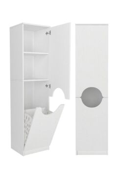 Dorpek Verga Kirli Sepetli Çok Amaçlı Dolap | Çamaşır Makinesi Kirli Sepeti & Banyo Kirli Dolabı | Beyaz