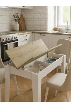Dorpek Tatyos Gizli Bölmeli Mutfak Masası Beyaz-Safir 110cm