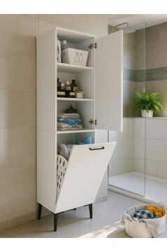 Dorpek Singa Kirli Sepetli Çok Amaçlı Dolap & Çamaşır Makinesi Kirli Sepeti & Banyo Kirli Dolabı | Beyaz