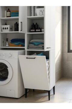 Dorpek Singa Kirli Sepetli Çok Amaçlı Dolap & Çamaşır Makinesi Kirli Sepeti & Banyo Kirli Dolabı | Beyaz