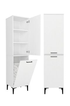 Dorpek Singa Kirli Sepetli Çok Amaçlı Dolap & Çamaşır Makinesi Kirli Sepeti & Banyo Kirli Dolabı | Beyaz