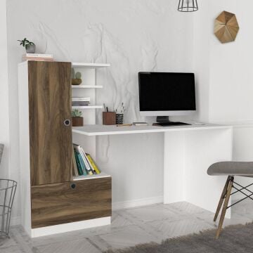 Domingos Kitaplıklı Çalışma Masası Beyaz-Ceviz