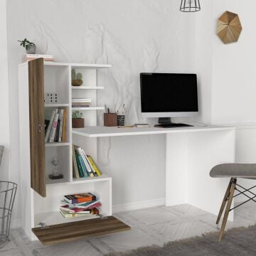Domingos Kitaplıklı Çalışma Masası Beyaz-Ceviz