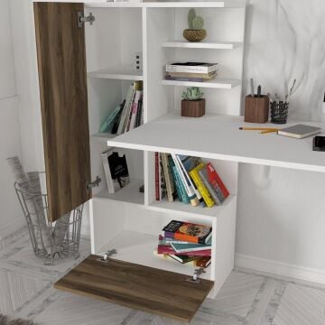 Domingos Kitaplıklı Çalışma Masası Beyaz-Ceviz