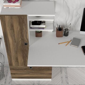 Domingos Kitaplıklı Çalışma Masası Beyaz-Ceviz
